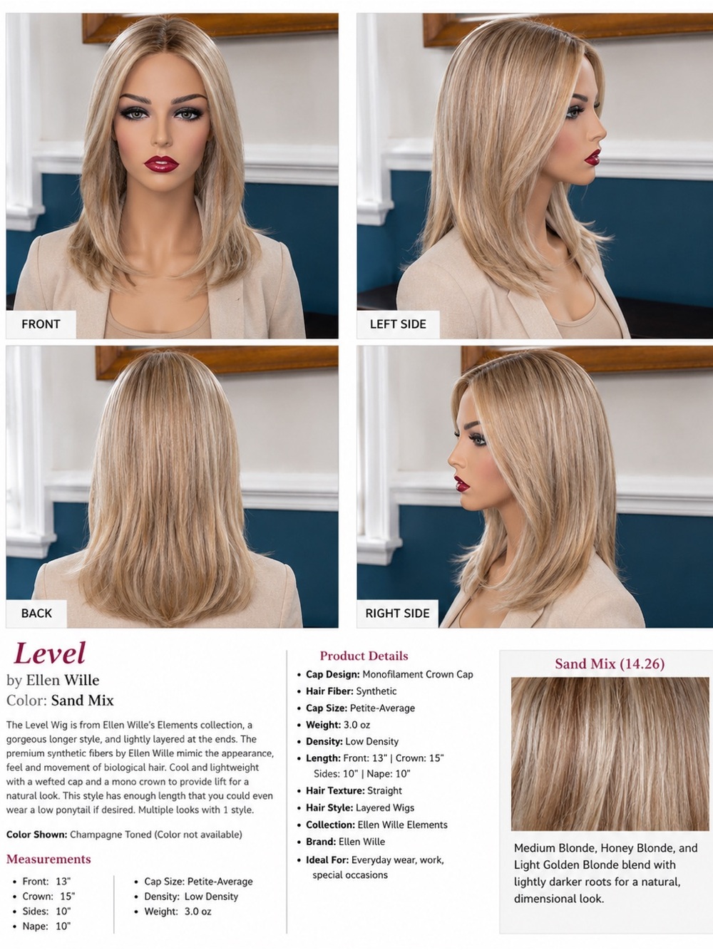 Level by Ellen Wille Sand Mix Synthetic Wig – Natural Blonde